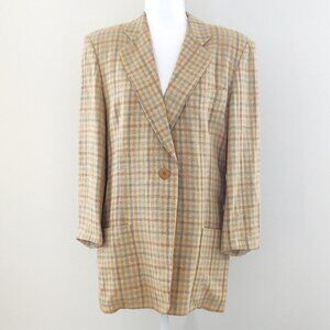 Retro Women 80s Mani Linen-Silk Blazer – EU44/US10 - Checked Pattern
